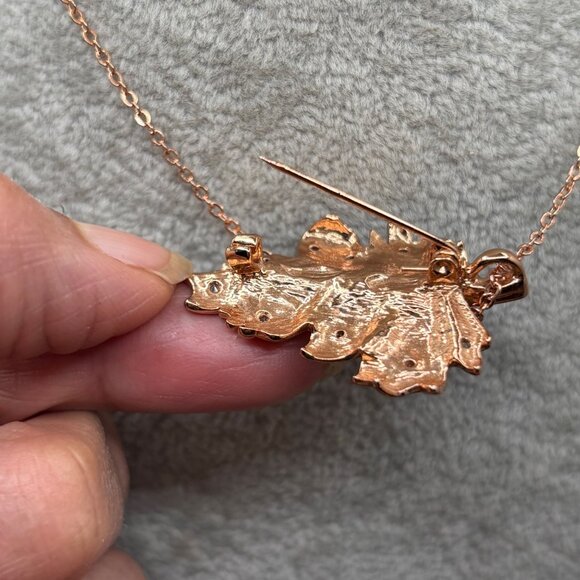 Fragrant Jewels Rose Gold Plated Pendant Brooch Necklace Faux Pearls & Crystals - Picture 7 of 8